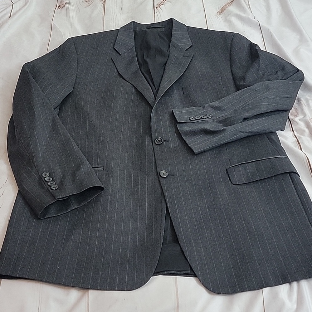 Lauren Ralph Lauren Blazer Jacket Wool-Laine Size 46L Gray with Pinstripes - Picture 1 of 9